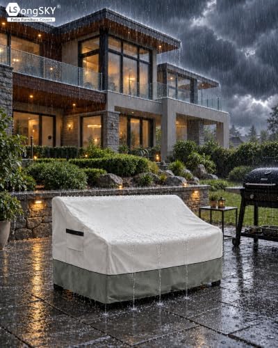 Patio 3-Seater Sofa Cover,Outdoor Couch Cover Fits up to 85W x 38D x 35H Inches,100% Waterproof Heavy Duty Patio Furniture Covers,Beige & Gray-Green
