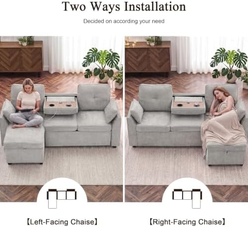 Convertible Sleeper Sofa Bed with Storage, L Shaped Couch with Pull Out Bed