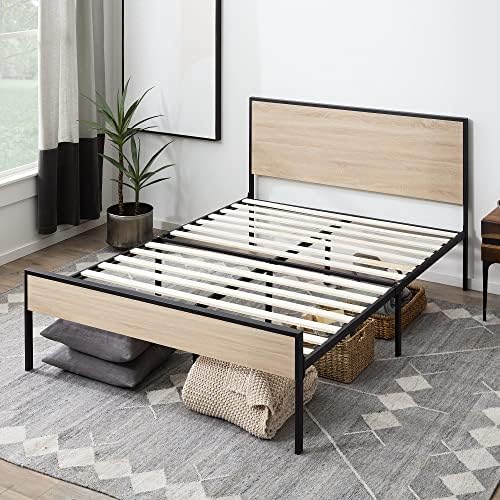 Edenbrook Bed Frame - Metal Platform Bed - Wood Headboard and Footboard - Box Spring Optional, King, White Oak