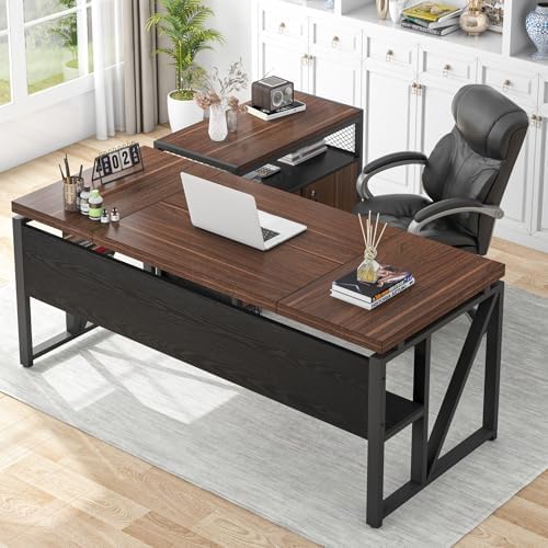 Tribesigns 63" Executive Desk with Drawer Cabinet Set , Dark Brown