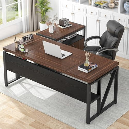 Tribesigns 63" Executive Desk with Drawer Cabinet Set , Dark Brown