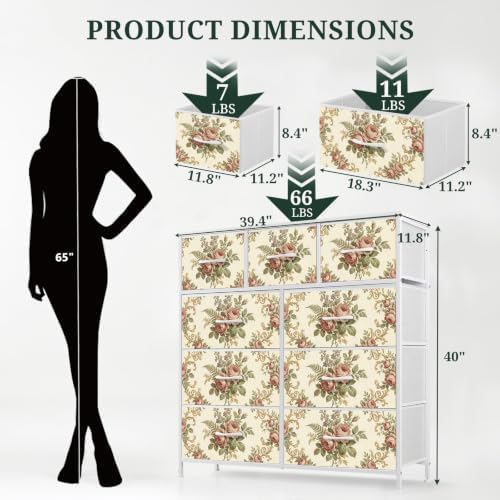 9 Drawer Dresser with Colorful Printed Front, Unique Wide Fabric Dresser