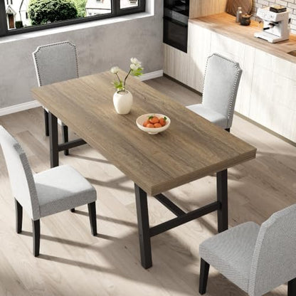 Garvee 63" Industrial Dining Table, Rectangular Kitchen Table, Rustic Pear