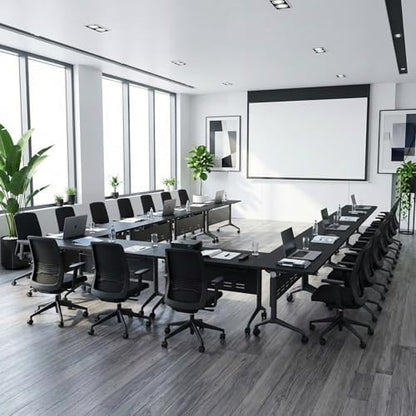 Folding Conference Table, Conference Room Tables with Wheels Foldable Large Rectangle Meeting Seminar Table for 6-12 People, Flip Top Mobile Training Table for Office Classr (4, Black 5, 70.8in)