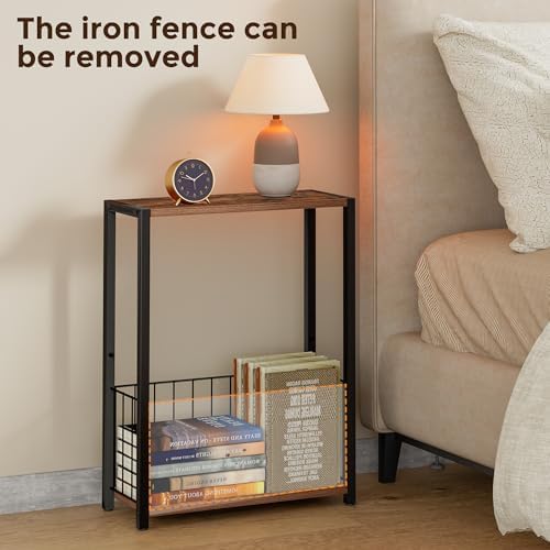 Homleke Narrow Side Tables Set of 2 with Magazine Holder, Skinny End Tables
