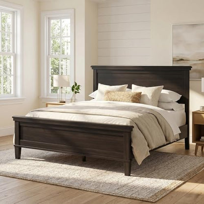 Merax Queen Size Platform Bed Frame with Headboard, Mid-Century Modern Wood Bed, Farmhouse Bed Frame with Solid Wood Legs, Wood Slat Support, No Box Spring Required, Easy Assembly