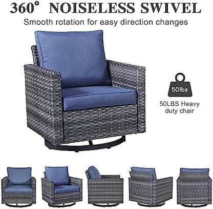 Belord Wicker Chairs Outdoor Bistro Set Oversize Patio Swivel Rocker, Rattan Outdoor Seating Set of 2 Swivel Glider Chairs Wicker Furniture for Porch Deck Backyard with Water-Resistant