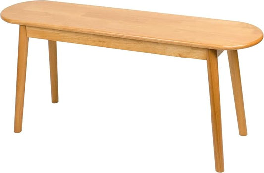 Entryway Bench, Solid Wood Dining Bench, Midcentury End of Bed Bench w/Rounded Corner, Outdoor Bench w/Robust Construction, Bedroom Bench, 10.24" W x 17.72" H（Natural 39.4inches）