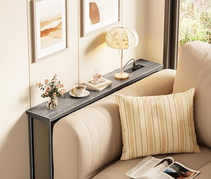 SUPERJARE 39.4 inch Narrow Behind Couch Table with Charging Stations