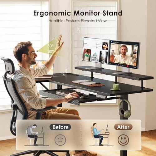 OffiGo 55" Reversible L Shaped Electric Standing Desk, Carbon Fiber Black