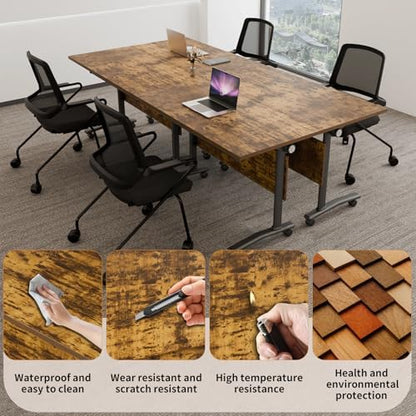 Folding Conference Room Tables, Modular Seminar Conference Table Modern Flip Top Training Meeting Tables, Conference Room Table with Wheels for Home Office Classr, 8 Pack 47.2inch