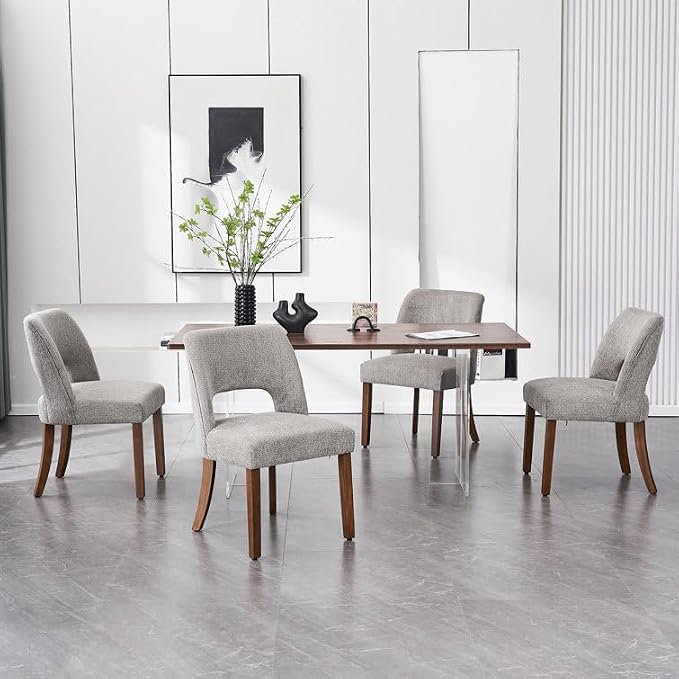 VKNOW Wooden Dining Chairs Set of 4, Modern Fabric Upholstered Dining Room Chair Kitchen Chairs, Farmhouse Dinner Chair for Kitchen Dining Room, Grey