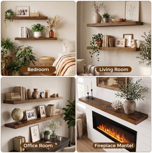 Dreamland 10 Inch Floating Shelves for Wall, Set of 3, Brown