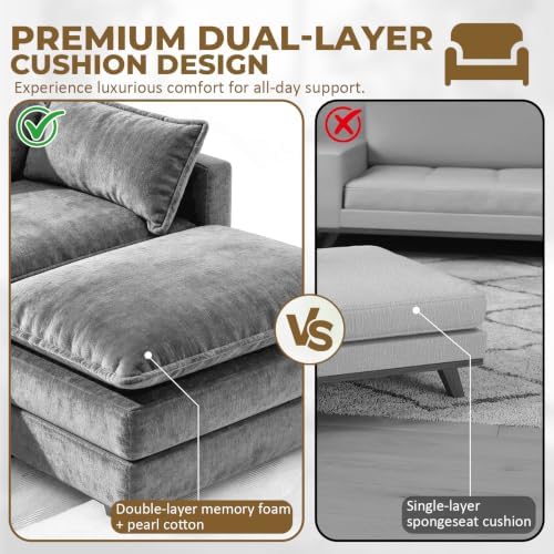 LEVELEVE 146" U-Shape Modular Sofa with 2 Ottomans, Deep Seat Cloud Convertible Sleeper, 2 Arm Pillows, Cozy Large Upholstered Furniture for Living Room Apartment, Dark Grey