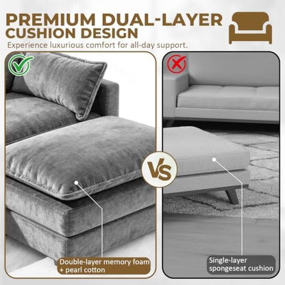 LEVELEVE 146" U-Shape Modular Sofa with 2 Ottomans, Deep Seat Cloud Convertible Sleeper, 2 Arm Pillows, Cozy Large Upholstered Furniture for Living Room Apartment, Dark Grey