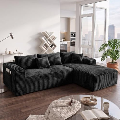 Couch ≈105inch,L-Shaped Sofa,Boneless Couch,with Chaise (Black)