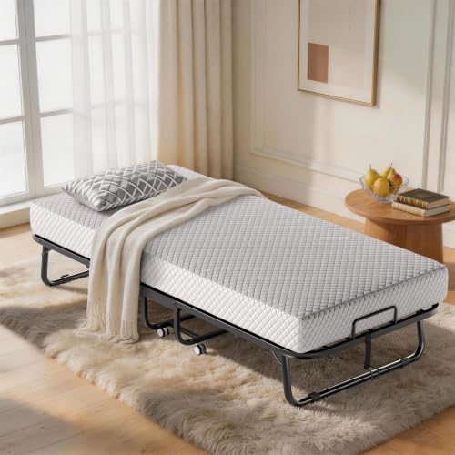 Decofy 75"x38" Folding Bed with Mattress Rollaway Beds on Wheels10 Tubes