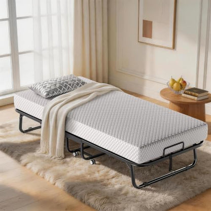 Decofy 75"x38" Folding Bed with Mattress Rollaway Beds on Wheels10 Tubes