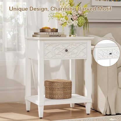 26" Night Stand with Drawers, Painted Bedside Table, Solid Wood Nightstand