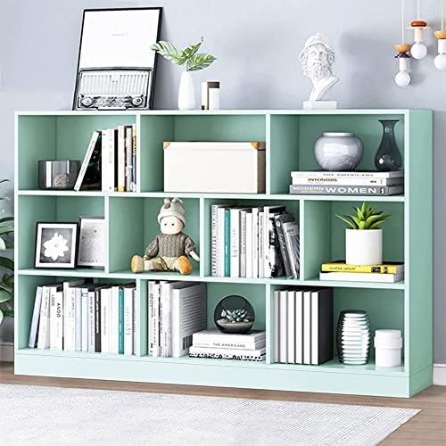 IOTXY Open Shelf Low Bookcase - Wooden 3-Tier Cube Bookshelf, Tiffany-Green