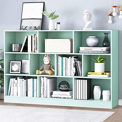 IOTXY Open Shelf Low Bookcase - Wooden 3-Tier Cube Bookshelf, Tiffany-Green