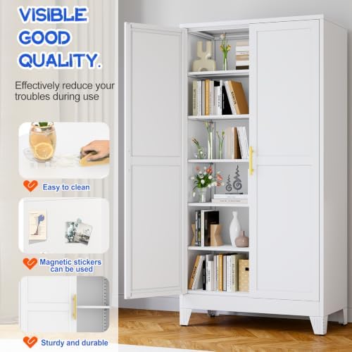 GAIOUS 79" Tall Kitchen Pantry Cabinet,Metal Storage Cabinet White Cupboard