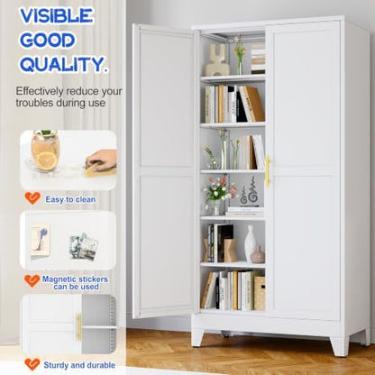 GAIOUS 79" Tall Kitchen Pantry Cabinet,Metal Storage Cabinet White Cupboard