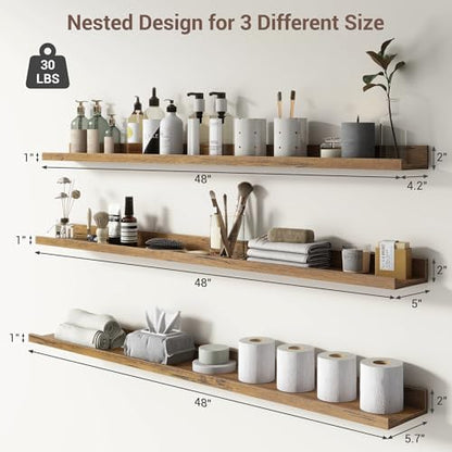 Picture Ledge Shelf, 48 Inch Brown Floating Shelves Set of 3