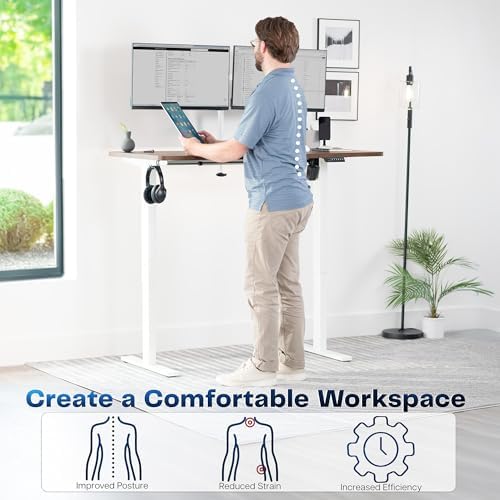 VIVO Electric Standing Desk, Solid 1-Piece 55" x 28" Vintage Brown Top