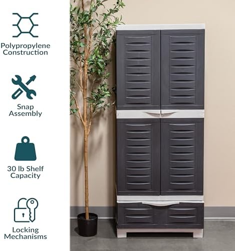 Sunnydaze 57" Garage Storage Cabinet with Locking Doors & Shelves, Charcoal