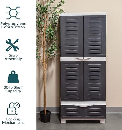 Sunnydaze 57" Garage Storage Cabinet with Locking Doors & Shelves, Charcoal