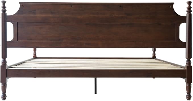 Solid Wood King Size Platform Bed Frame with Headboard & Footboard, 12 Strong Slats Base, Metal Legs, No Box Spring Needed, Easy Assembly, Anti-Noise & Slip-Free, Dark Roast Oak Finish, ROK-32