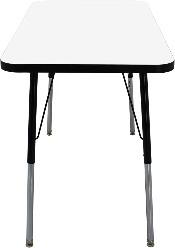 FDP Dry-Erase Rectangle Activity School and Office Table (24 x 48 inch), Standard Legs with Swivel Glides, Adjustable Height 19-30 inches; Quick Ship Single Box - Whiteboard Top and Black Edge