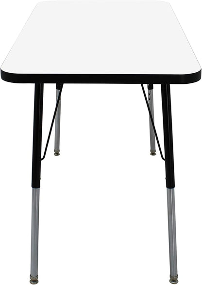 FDP Dry-Erase Rectangle Activity School and Office Table (24 x 48 inch), Standard Legs with Swivel Glides, Adjustable Height 19-30 inches; Quick Ship Single Box - Whiteboard Top and Black Edge