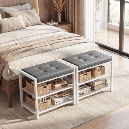 HOOBRO Small Shoe Bench, 3-Tier Shoe Rack, Shoe Storage Bench