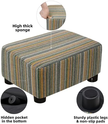 CAROLMADE Small Foot Stool Ottoman Footstool with Legs Under Desk Footrest for Living Room Bedroom and Office,Linen-Stripe Green