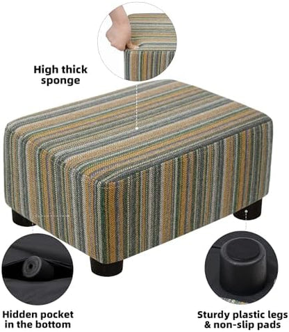 CAROLMADE Small Foot Stool Ottoman Footstool with Legs Under Desk Footrest for Living Room Bedroom and Office,Linen-Stripe Green