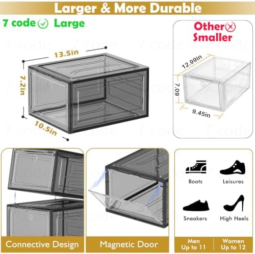 Sturdy Clear Shoe Organizer with Magnetic Door, Stackable Shoe Storage Box