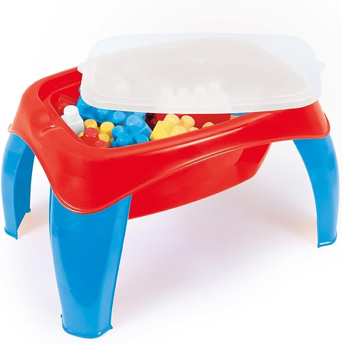 DOLU Activity Table with 30 Pcs Jumbo Building Blocks and Storage, Multi-Use Sensory Play Desk for Kids and Toddlers Age 12+ Months - Red/Blue