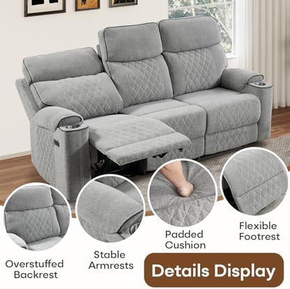 HAOMARKETS Power Recliner Chair for Adults with USB Port, Soft Fabric Electric Recliners with Metal Cup Holders, Single Overstuffed Heavy Duty Reclining Sofa Chairs for Living Room, Light Grey