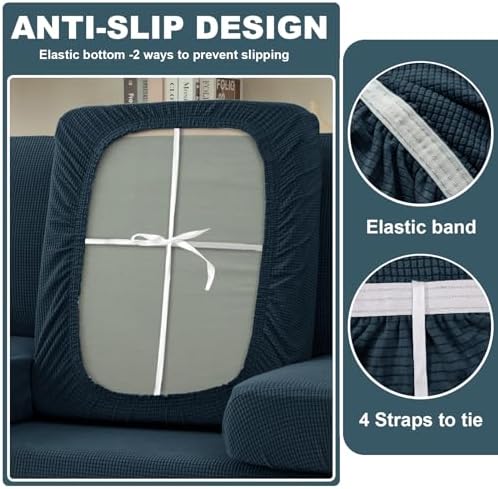 UNBBRRL Seat Cushion Cover and Back Covers for Corner Sofa Stretch Jacquard, Non Slip L Shaped Sofa Slipcover with Storage Ottoman, Sectional Couch Cover for Chaise Lounge (Denim Blue,31 x 45 x 6”)