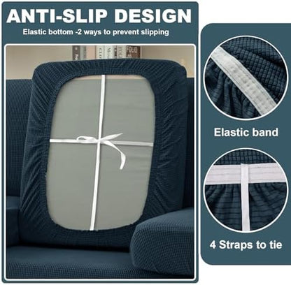Seat Cushion Cover and Back Covers for Corner Sofa Stretch Jacquard, Non Slip L Shaped Sofa Slipcover with Storage Ottoman, Sectional Couch Cover for Chaise Lounge (Denim blue,Armrest cover x 2)