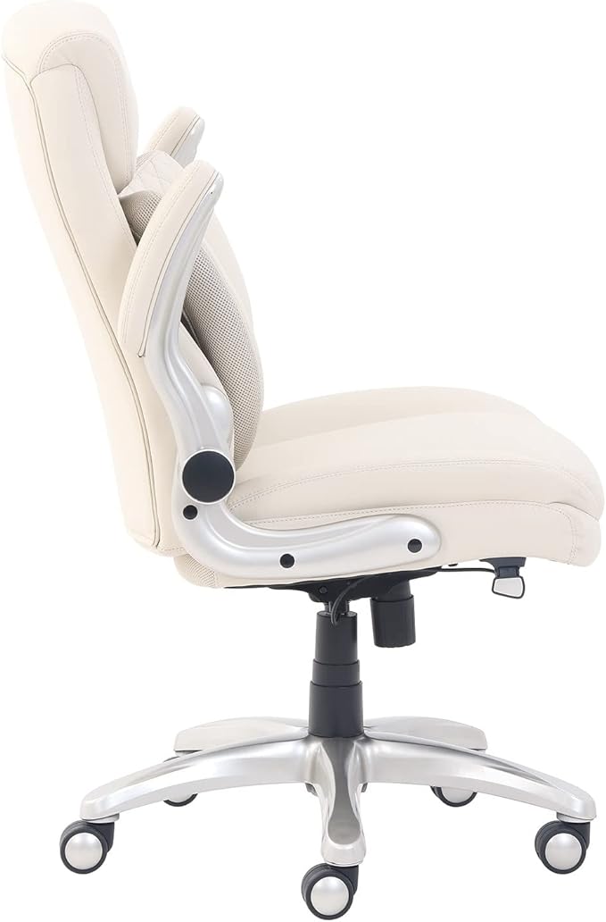 Amazon Basics Ergonomic Executive Office Desk Chair with Lumbar Support, Flip-up Armrests, Adjustable Height, Cream Leather