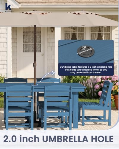KINGYES 7-Piece Patio Dining Set, HDPE Table Armless Chairs Furniture Blue
