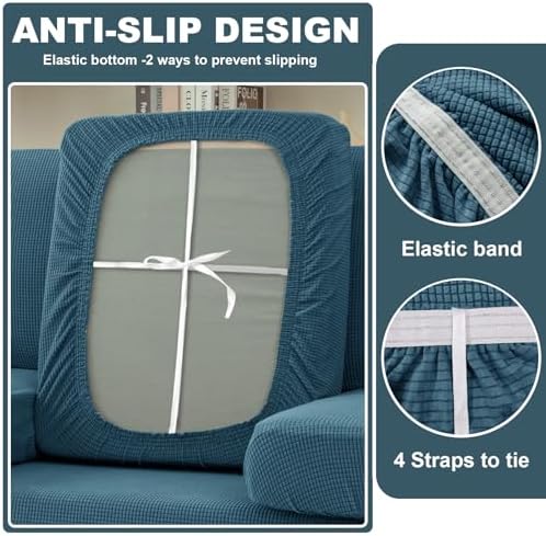 UNBBRRL Seat Cushion Cover and Back Covers for Corner Sofa Stretch Jacquard, Non Slip L Shaped Sofa Slipcover with Storage Ottoman, Sectional Couch Cover for Chaise Lounge (Blue,Corner Back Cover)