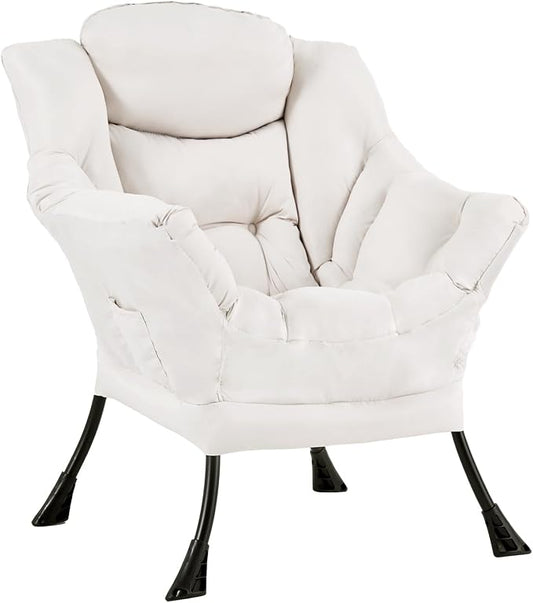 Furlide Lazy Chair for Living Room, Modern Accent Chairs with Armrests, Beige Armchairs with Side Pocket, Cozy Lazy Sofa for Reading, Balcony, Bedroom, Dorm, Small Spaces