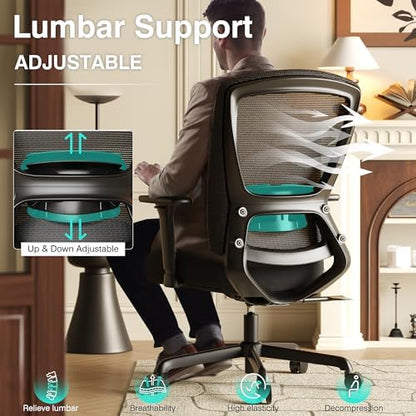 ELABEST Ergonomic Mesh Office Chair,Comfy Computer Desk Chair- BIFMA 5.1 Certified Commercial Swivel Task Chair for Home Office-Adjustable Lumbar Support & Armrests,Tilt Function,Wide Seat(Noir Black)