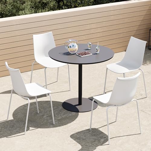KISLOT Dining Chairs Set of 4, Plastic Outdoor Dining Room Chairs with Metal Legs, PP Anti-UV Stackable Patio Chairs with Ergonomic Back & Curved Seat for Kitchen Swimming Pool, Easy Assembly, White