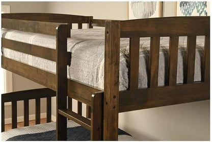 Kodiak Furniture Claire Wood Twin Over Twin Bunk Bed with Storage Drawers in Rustic Walnut Brown Finish - Mattresses Not Included