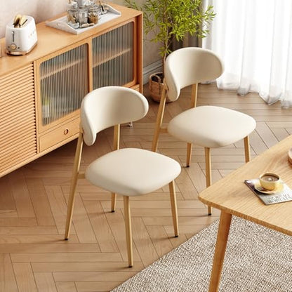Upholstered Dining Chairs Set of 6 Mid-Century Modern Kitchen & Dining Room Chairs with PU Leather Seat and Backrest Ergonomic Sillas de Comedor(Original/Beige)